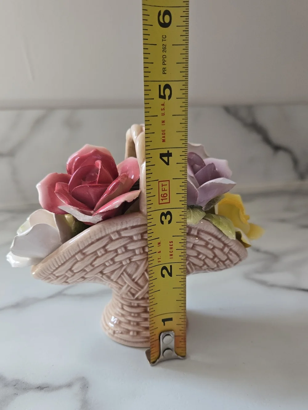 vintage Japanese porcelain floral basket figurine hand-formed 3D Roses